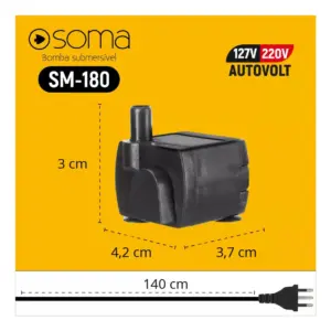 Bomba Submersa Soma Sm 180 - 180l/h Autovolt Para Aquários Bivolt Para Aquários